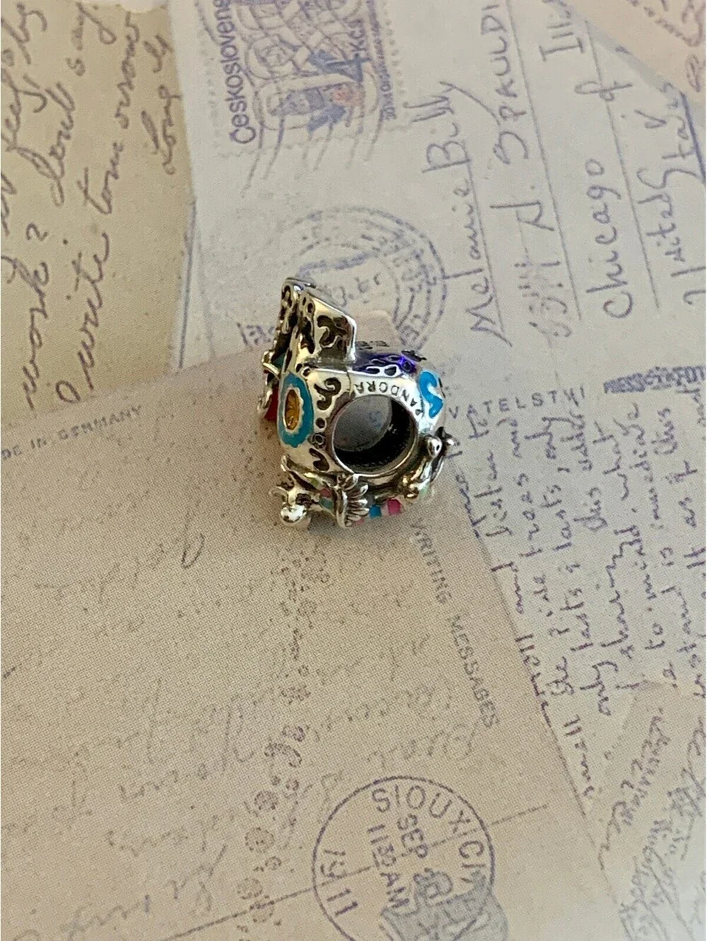 Gnoce Sterling Silver Enamel Day of the Dead Sugar Skull Charm